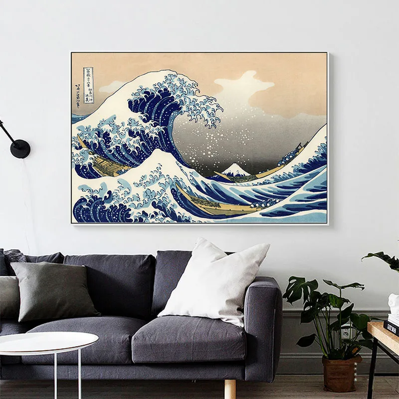 

The Great Wave of Kanagawa Ukiyoe Japanese Art Poster Vintage Wall Canvas Print Famous Painting for Living Room Decor Picture