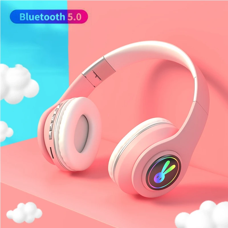 Милые светодиодный Rabbite Bluetooth дети наушников с микрофоном складные беспроводные
