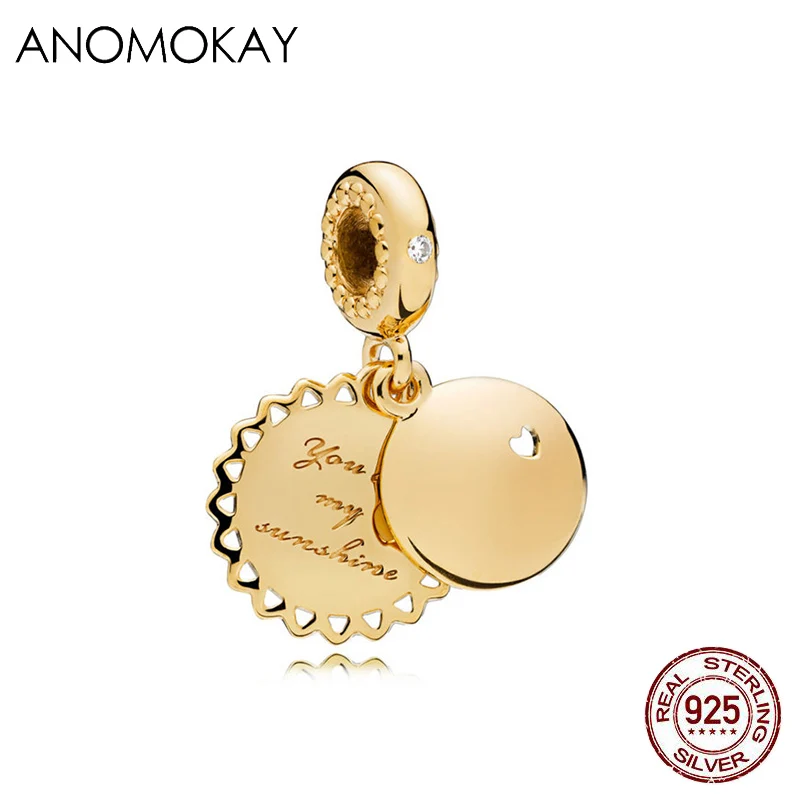Anomookay, Стерлинговое Серебро 925 пробы, смешанный стиль, золотой цвет, подвески, подвеска из бисера, подходит для браслета Пандора, лучший сделай сам, ювелирное изделие, подарок - Цвет: CYZZ4811-JS13