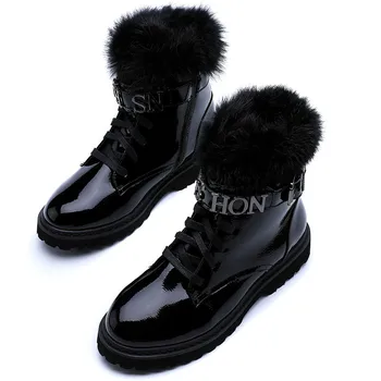 

True hair Superior quality Women Boots Lace Up Boots Women Ankle Fur Boots Winter warm Women Shoes European size