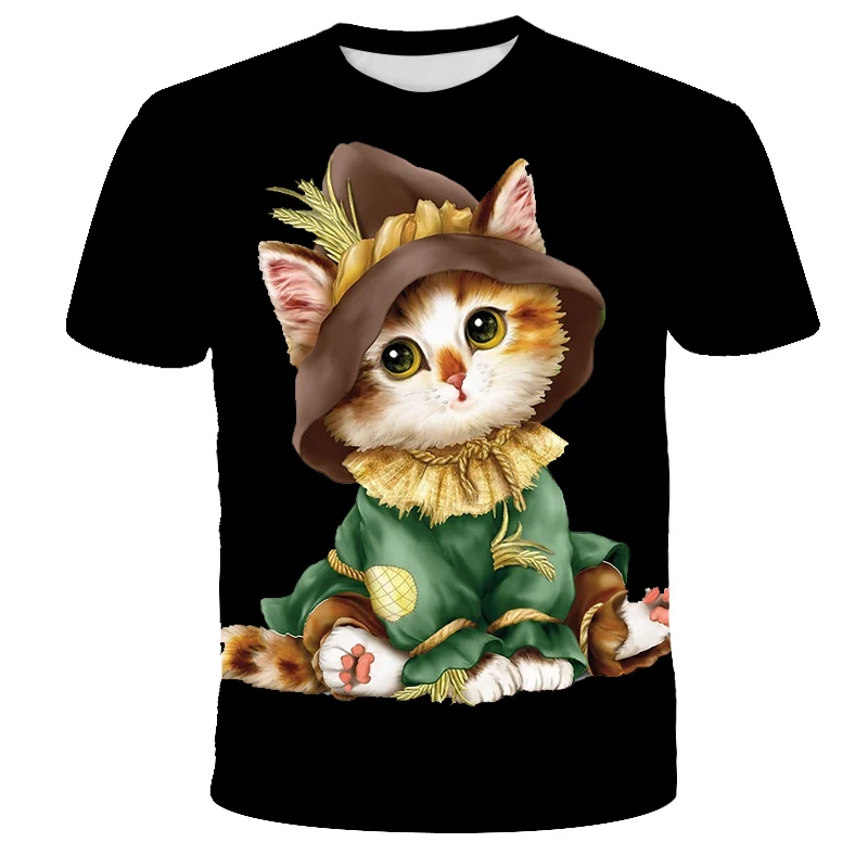 Kawaii/Детская футболка с милым рисунком кота повседневные топы короткими рукавами