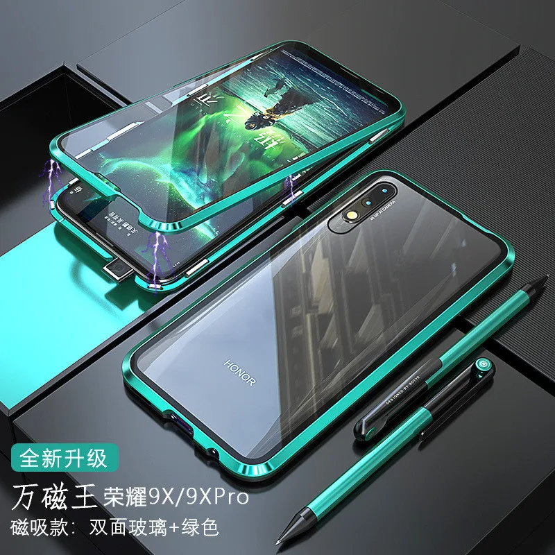 Передний+ задний двухсторонний стеклянный чехол для huawei Honor 9X Pro 10 20 Lite V10 Note 10 10i 20i, Магнитный чехол для Honor Play 10 - Цвет: Green