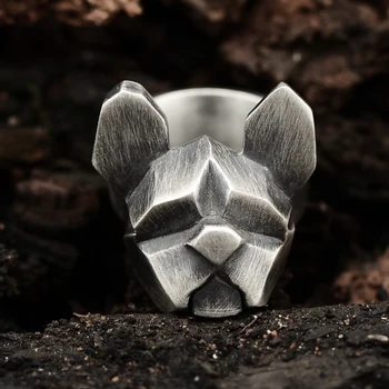 

Original handmade animal pet 925 sterling silver men and women personality face series series fighting dog ring free shippin