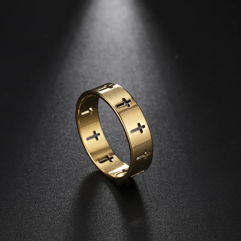 Rinhoo Stainless Steel Couple Rings Women Men Hollow Cross Personality Punk Finger Ring Engagement Wedding Party Jewelry Gift couples rings stainless steel ring finger ring wedding rings wedding ring