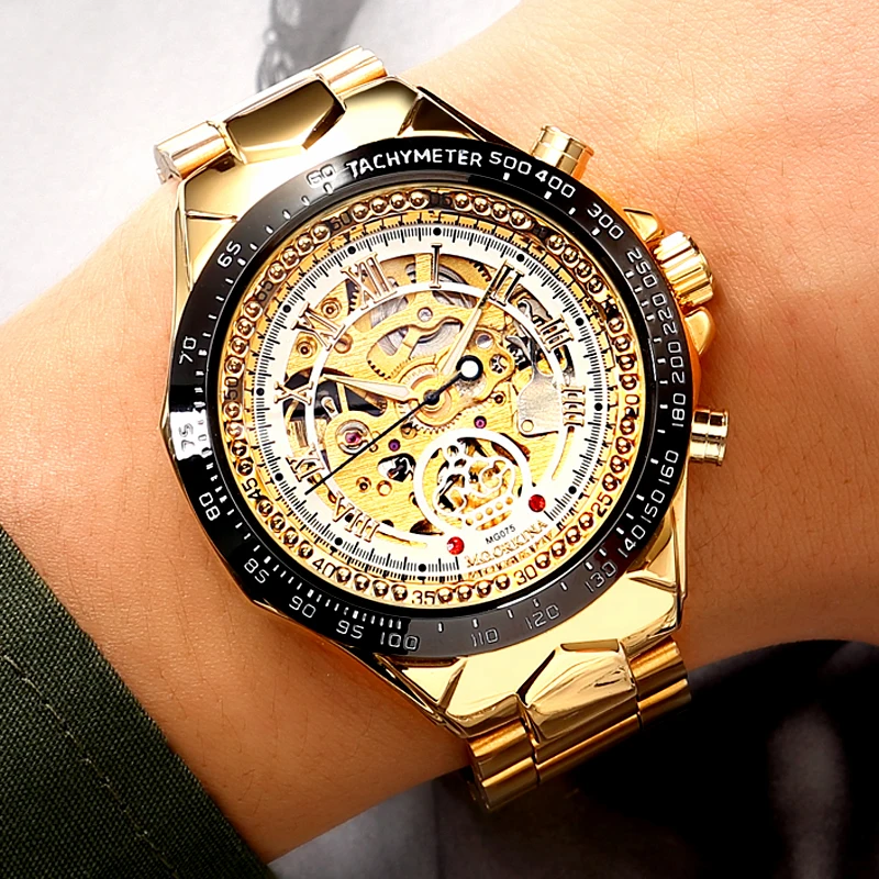 Мужские наручные часы Reloj Hombre 2020 MGORKINA королевское золото прозрачный чехол