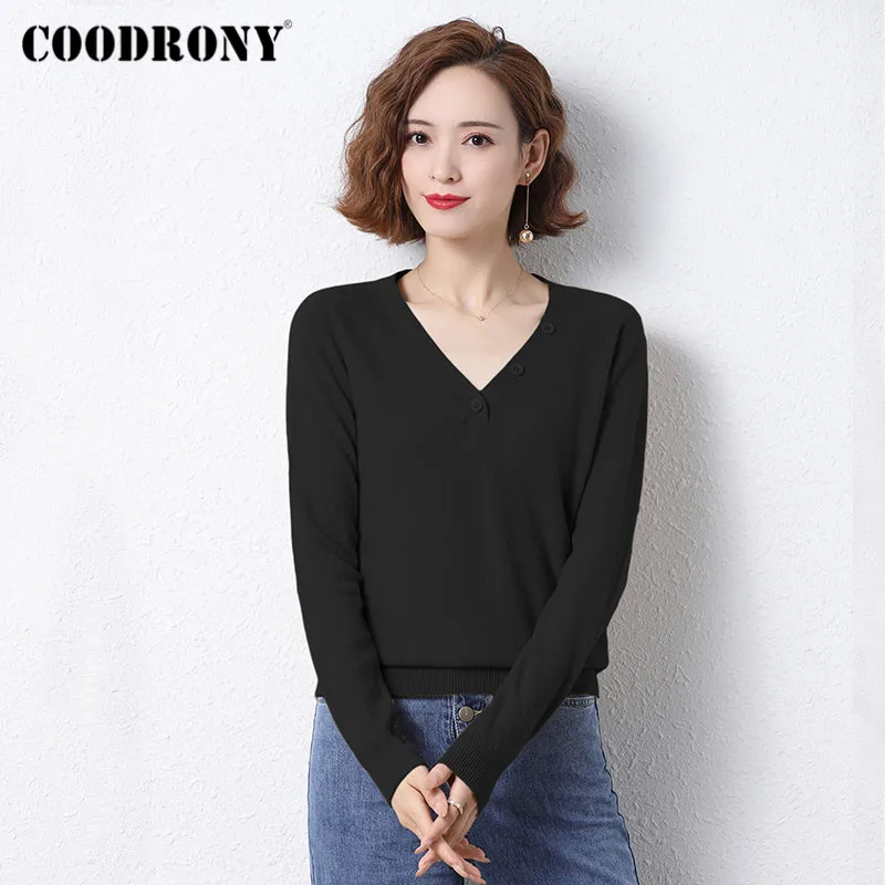 COODRONY Brand 2020 New Autumn Winter Elegant High Quality Wool Women Jumpers V-Neck Solid Color Pullover Female Clothing W1134