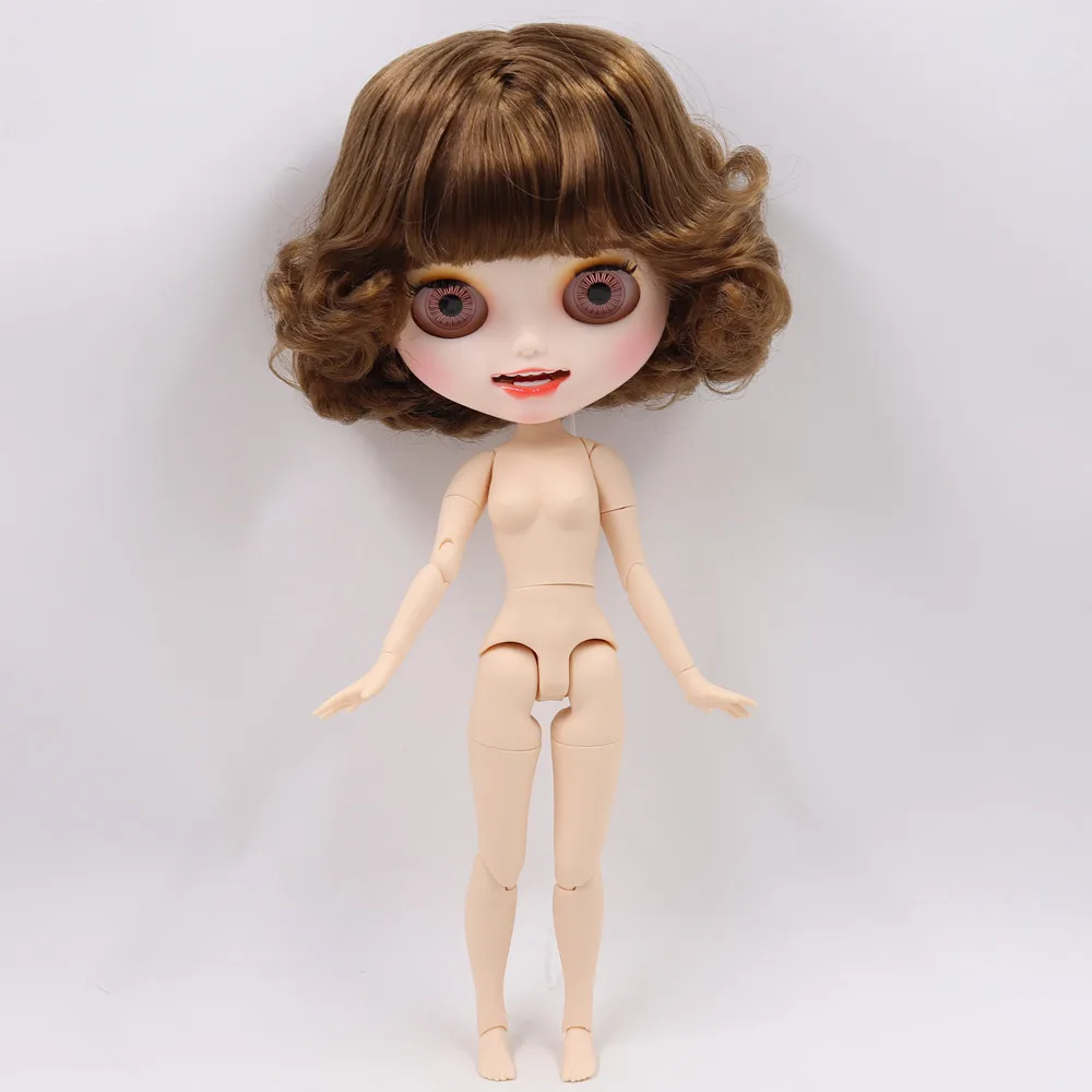 Ледяной обнаженный Blyth кукла No. BL9158 каштановые волосы резные губы открытый рот матовая индивидуальные улыбка лицо соединение тело 1/6 bjd