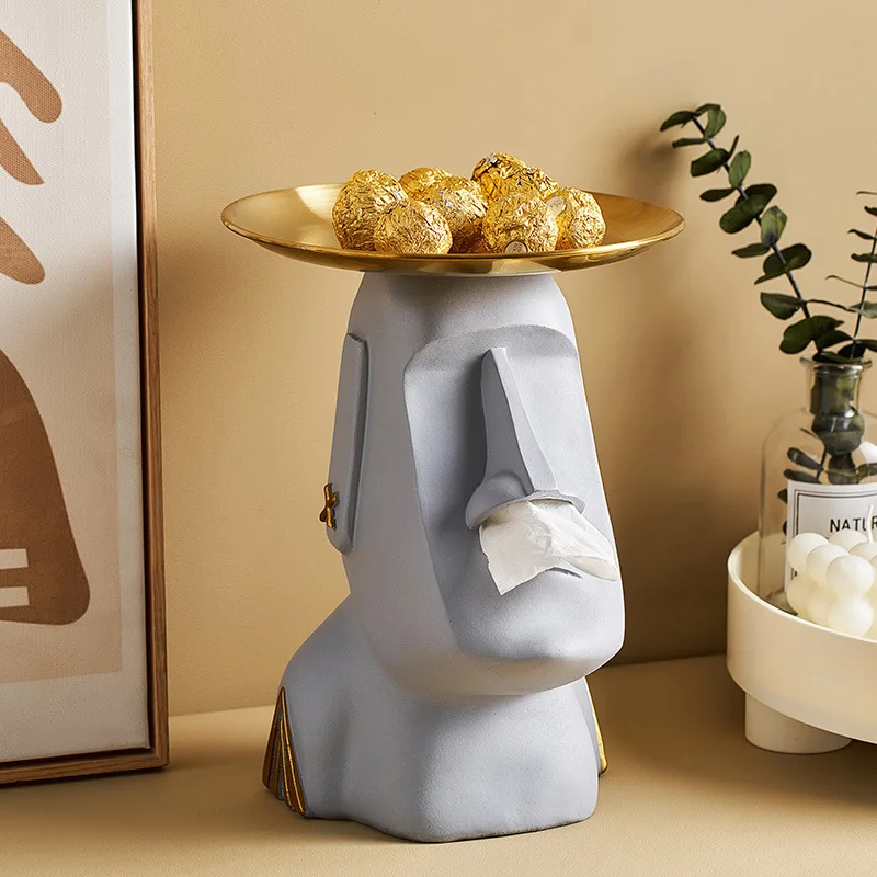 2 в 1 коробка для салфеток Moai с металлическим подносом квадратная форма каменная