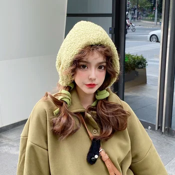 

H7748 Plush Bomber Hat Women Autumn Winter Warm Earmuff Cap Female Korean Fashionable Sweet Lovely Solid Color Vintage Girl Caps