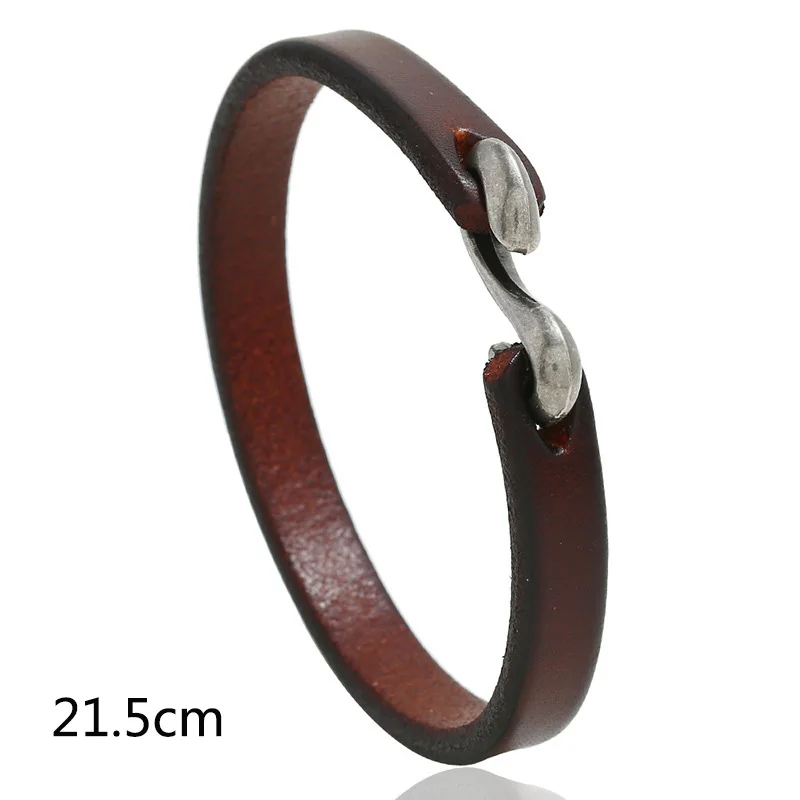 LNRRABC кожаный браслет для мужчин Простой ремень на запястье Пряжка Корея ювелирные изделия pulseira masculina браслеты для женщин - Окраска металла: Brown 21.5CM