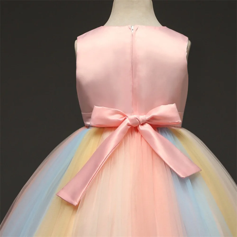 Vestidos/детское вечернее платье для ужина для девочек, Элегантное Длинное платье, Радужное платье-пачка с цветами, фатиновое платье принцессы, вечерние торжественные платья