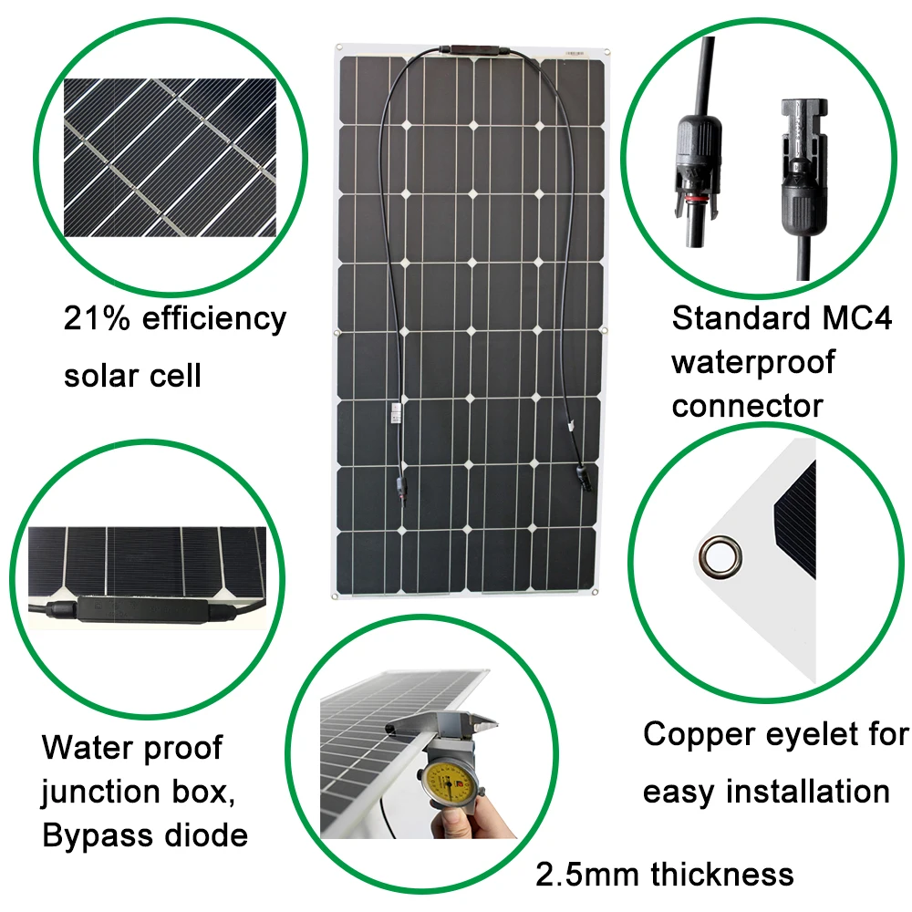 DGSUNLIGHT 100w 200w 12v pannello solare portatile flessibile 16V 800W celle a piastra silicio monocristallino