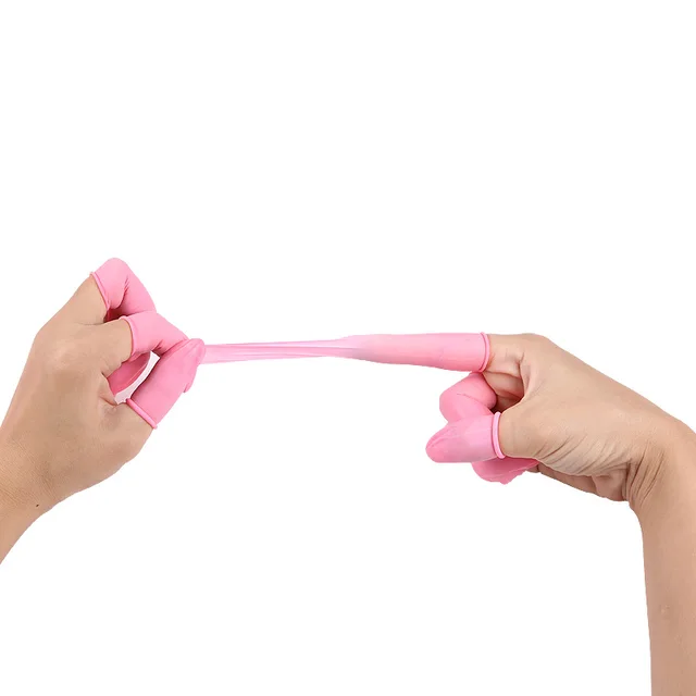 20/50 db Eldobható Kesztyű Rózsaszín Latex Gumi Ujjkockák Antisztatikus Ujjheggyel Védelmező Tisztításhoz - Image 2