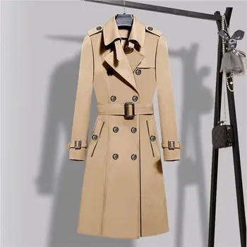 

Winter Coat Women Spring Women Double Breasted Long Trench Coats Khaki Slim Belt Cloak Windbreaker Female Plus Size Outerwears