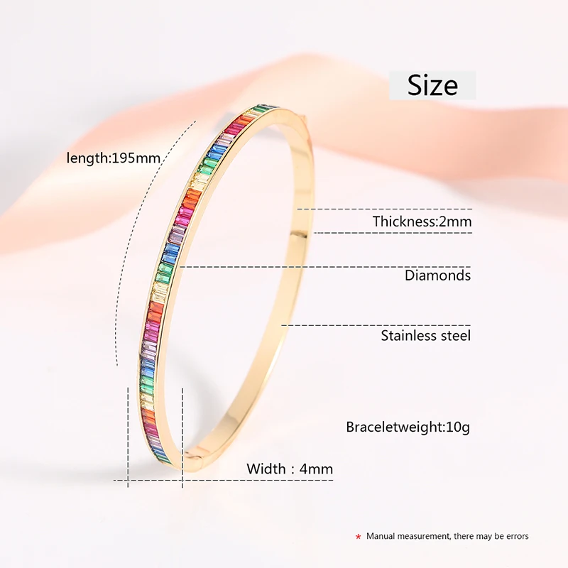 CZ Tennis Bangle Rings for Women Gold Color Rainbow CZ Rhinestone Women Wedding Jewelry Bracelet Fashion Jewelry Sets Wholesale