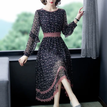 

Chiffon Floral Lace Fight Reception Waist Slimming Dress 2020 Spring Fashion Age Reduction Irregular High Waist Clothing