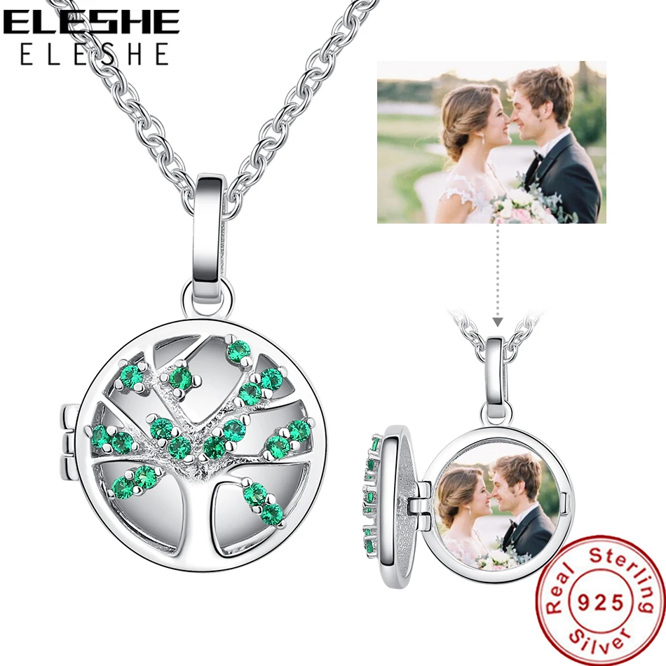 

Custom Photo Family Tree Crystal Pendant Necklace 925 Sterling Silver Chain Necklace for Women Fashion Jewelry 2019 New