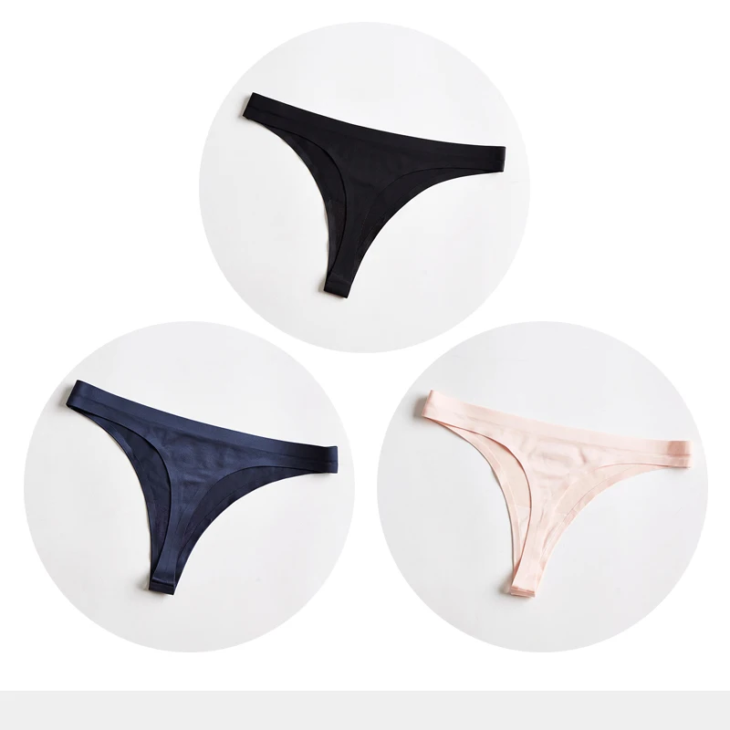 Black Blue Pink Женское нижнее белье сексуальные бесшовные спортивные трусы женский Т-мягкая накладка на заднюю панель из стринги женские Ice Silk трусы дропшиппинг 3 шт./компл - Цвет: Black Blue Pink