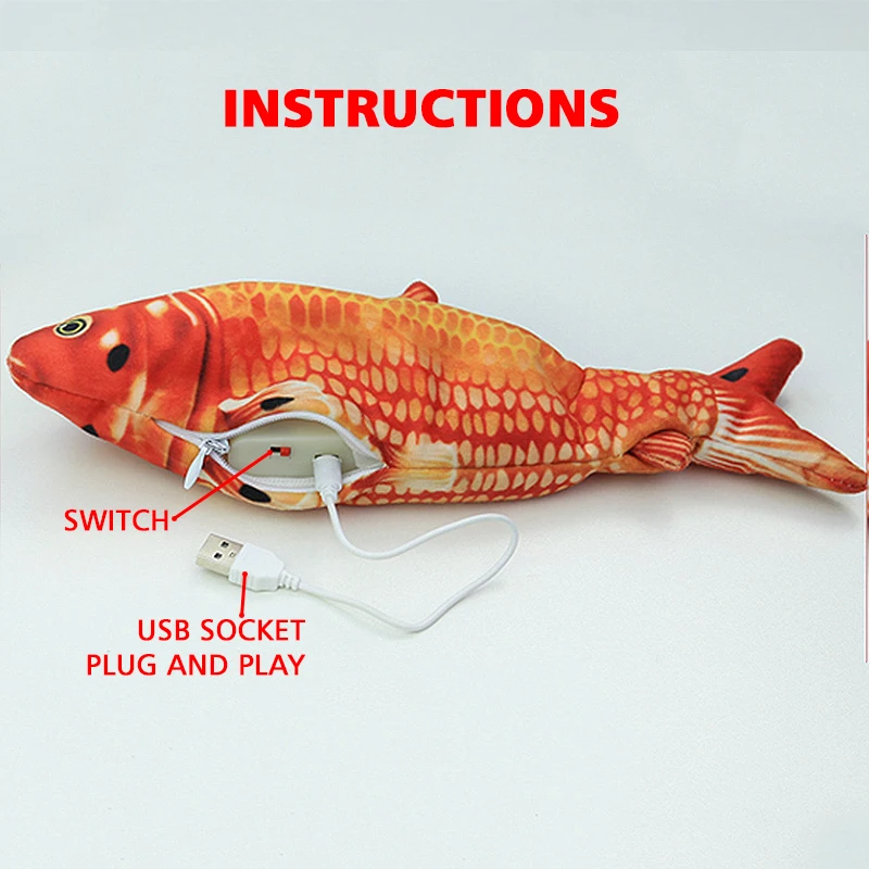 

Simulation Red Carp Pet Cat Plush Toy USB Electric Floppy Fish Moving Funny Cat Chewing Playing Supplies Dropshiping
