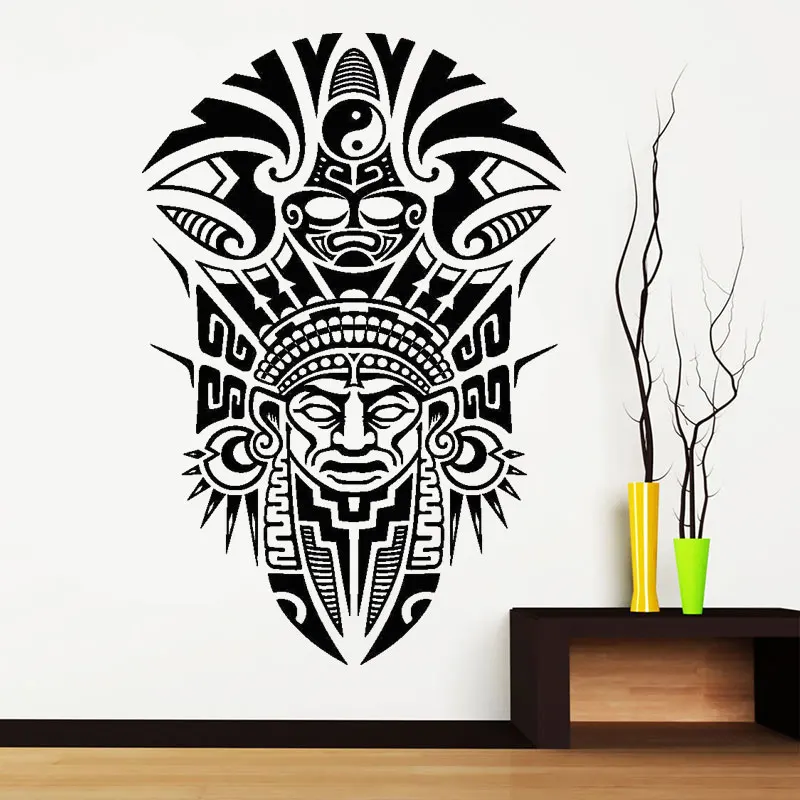 

Creative Design Mask Mayan Ancient Tribal Indians Vinyl Wall Sticker Home Decoration Living Room Interior Decals Murals Art 3787