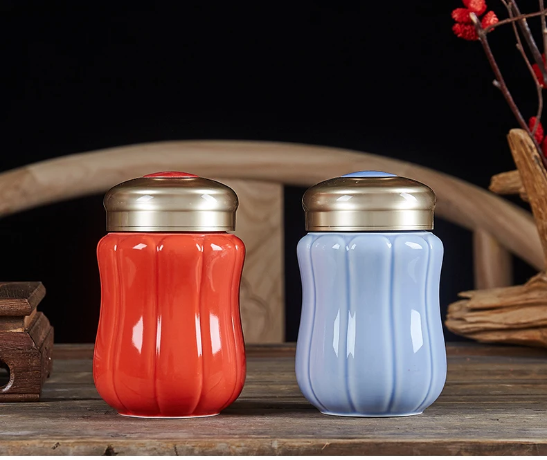 Jingdezhen, керамическая бутылка для воды с крышкой, набор, ручная работа, посуда для напитков, контейнер для путешествий, прямая чашка, чашки для воды, 380 мл, подарок