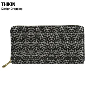 

THIKIN Women Fashion Wallets for Credit Card Ladies Stacked Printing Long PU Leather Purse Feminine Geometry Money Bag Wallet