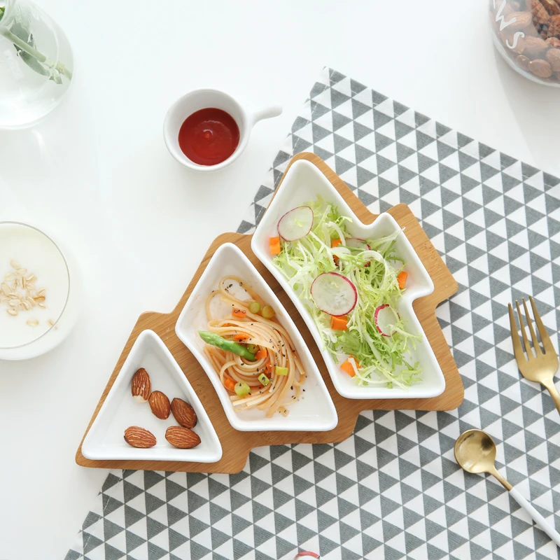 1 Set Christmas Tree Shaped Ceramic Dishes Porcelain Plates Tableware Dinnerware Salad Cake Fruit Dessert Candy Snack Plates