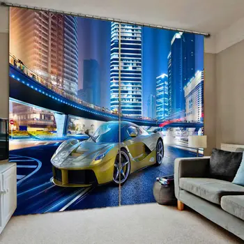 

custom curtains Night city with colored lights City night scene Curtain Luxury 3D Window Curtain For Living Room