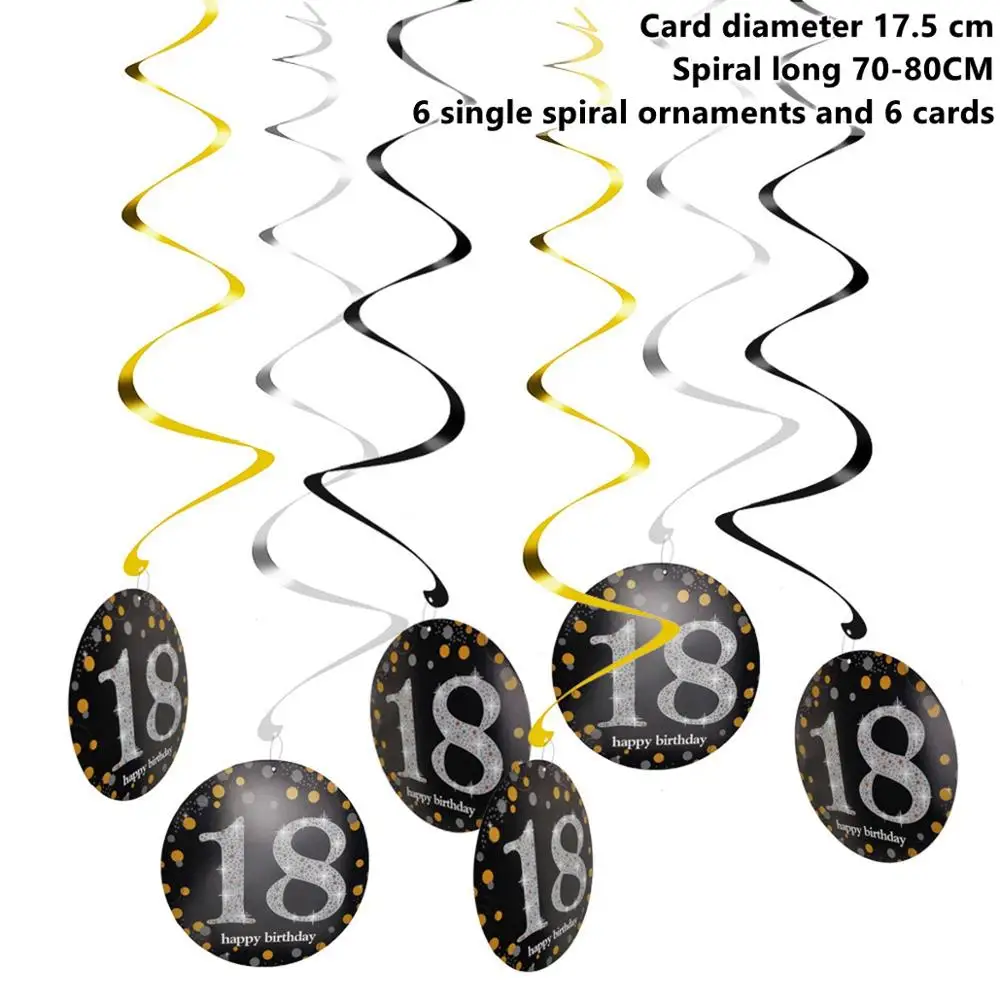 Taoup 18, 21, 30, 40, 50, 60, 70 товары для дня рождения, аксессуары для фотосъемки, значки, Висячие завитки, украшения для дня рождения, аксессуары для взрослых - Цвет: Silver 18th Swirls
