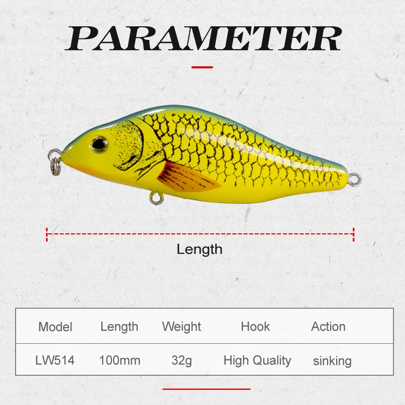 hunthouse Musky jerkbait fishing lure 100mm 32g vib bait jerk sinking hard lures crankbaits for fishing pike leurre pesca peche