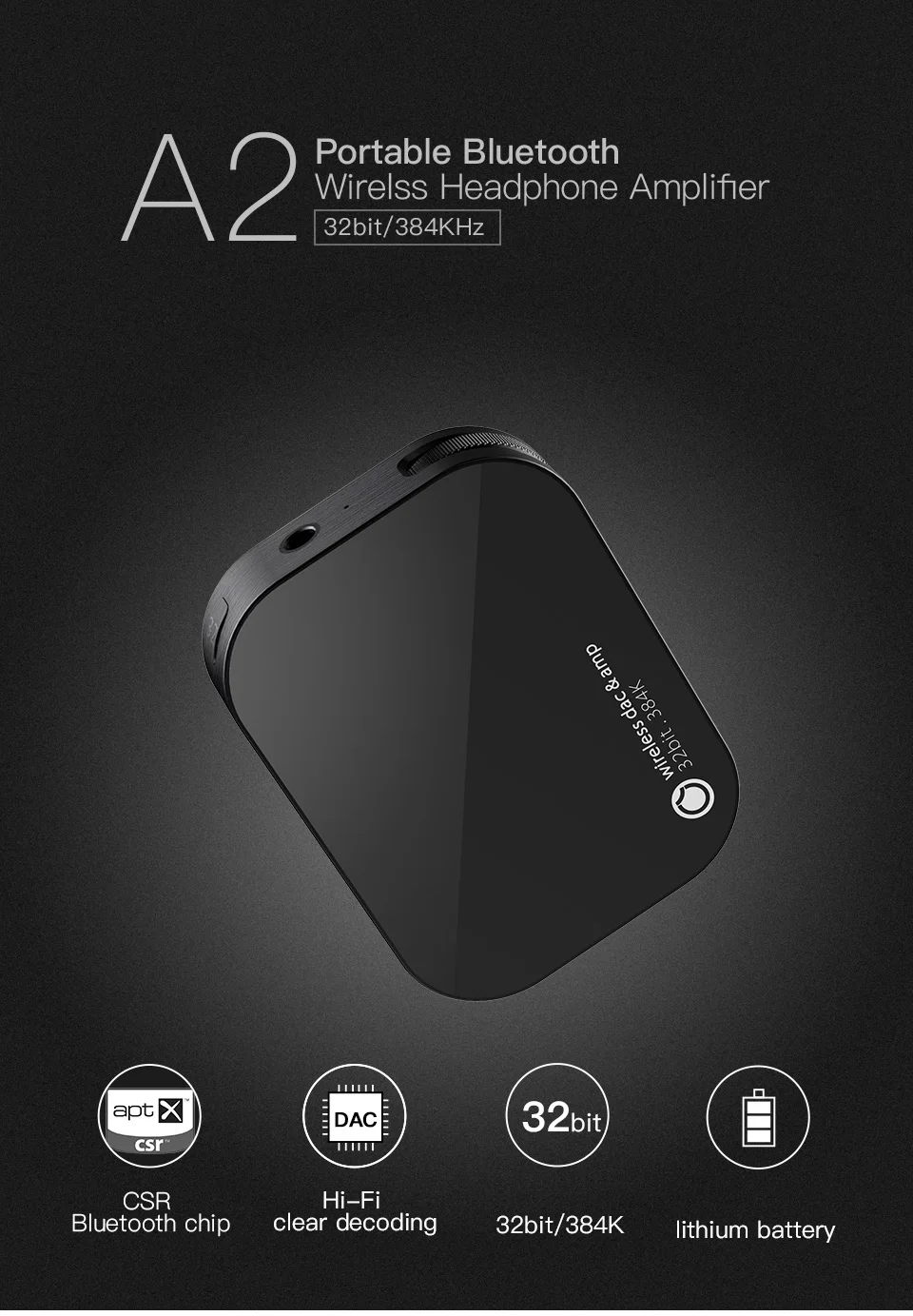 GGMM A2 беспроводной усилитель для наушников портативный мини HiFi аудио Bluetooth AMP 3,5 мм аудио приемник с микрофоном Поддержка APT-X/AAC/SBS