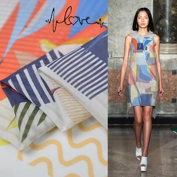 

Candy Sailboat Brand Design Printed 135cm Wide 9Momme 55%silk 45%cotton Blending Fabric for Dress Diy Sewing Free Shipping Sale