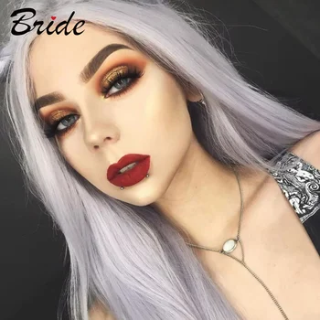 

BRIDE 18in Body Wigs Extension Heat Resistant Fake Hair Cosplay or Daily Party Ombre Silvery Fiber Hair With Cap Ombre Silvery