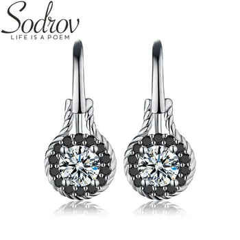 

SODROV Pure 925 Sterling Silver Jewelry Black Spinel Engagement Drop Earrings for Women T092