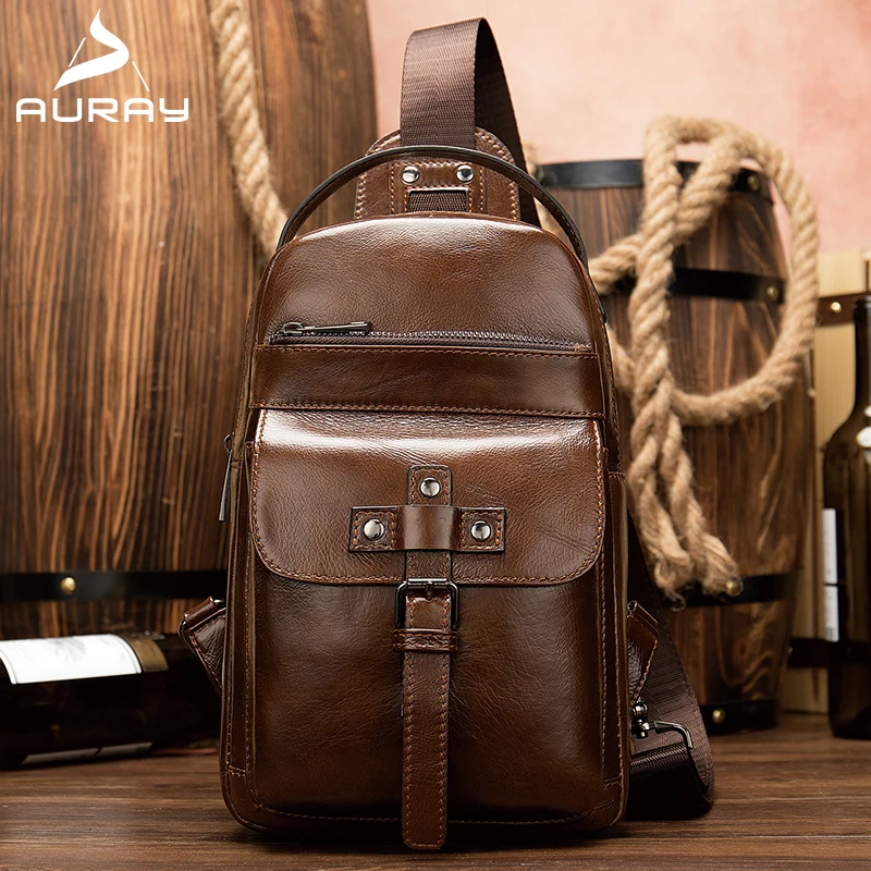 

AURAY Man Vintage Cross Body Shoulder Crossbody Bags For Men Genuine Leather Messenger Bag Men Leather Men's Chest Bag Pack