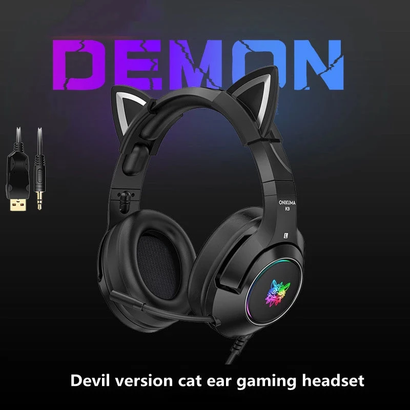 Gaming-7-1-Stereo-Headphones-Headset-Removable-Cat-Ear-Wired-USB-With ...
