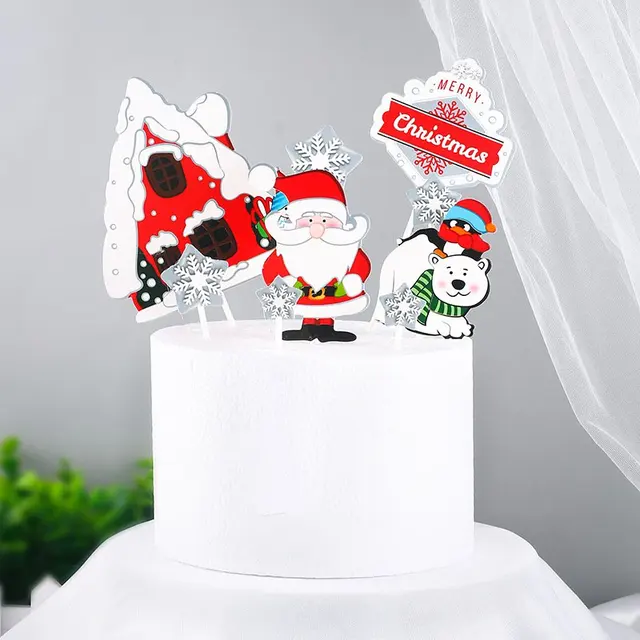 2021 Merry Christmas Cake Topper Birthday Cakes Santa Claus Cupcake Topper Merry Christmas Decor New Year Gift Natal Noel 2021 Fluorescence Yellow