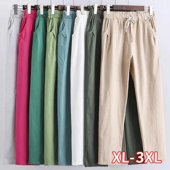 

Women Lace Up Summer Pants Candy Colors Pantalon Femme Cotton Linen Sweatpants Casual Harem Pants Women Ladies Trousers