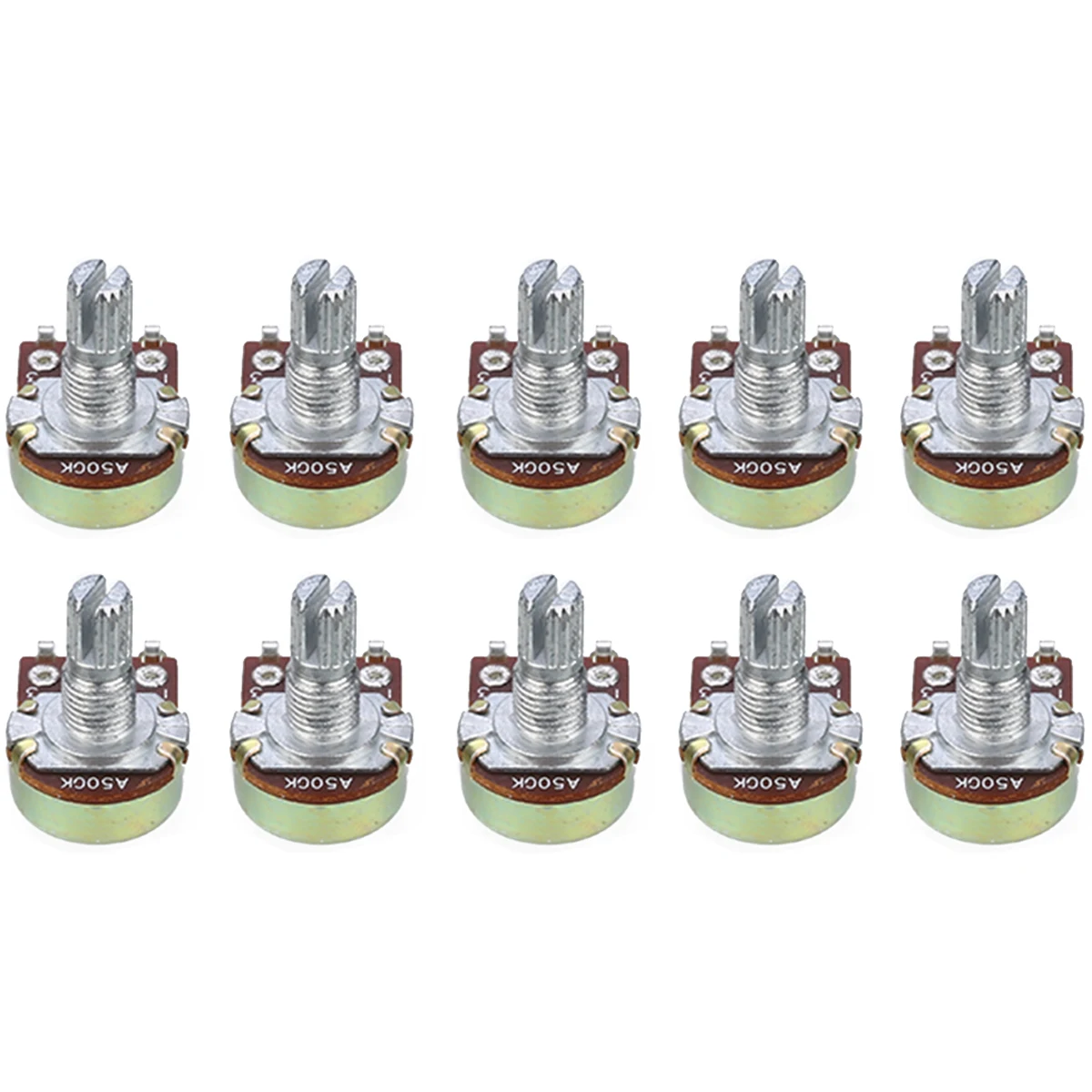 10pcs Guitar Mini Control Pots A500K Short Split Shaft Linear Taper Potentiometers Guitar Tone Potentiometer