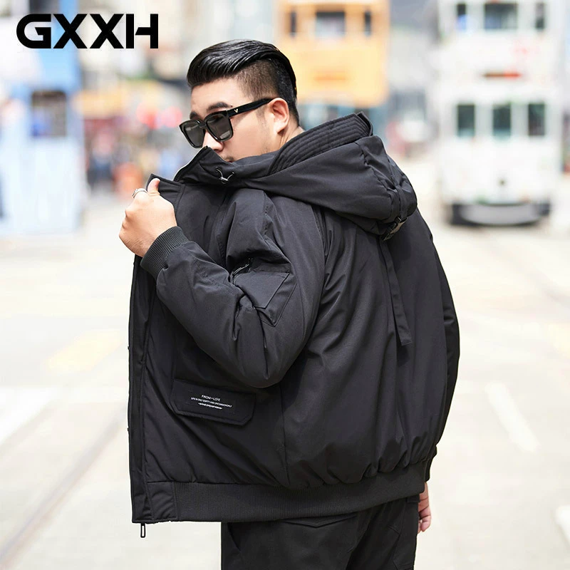 

GXXH Extra Large Men's Jacket Big Man Thick Coat Winter Oversized High Quality Hooded Jacket Coat 6XL 7XL Black Plus Size Parkas