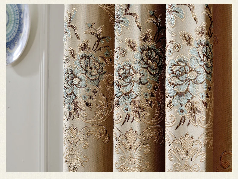 European Pastoral Jacquard Shade Curtains for Living Dining Room Bedroom - Цвет: Gray Curtain