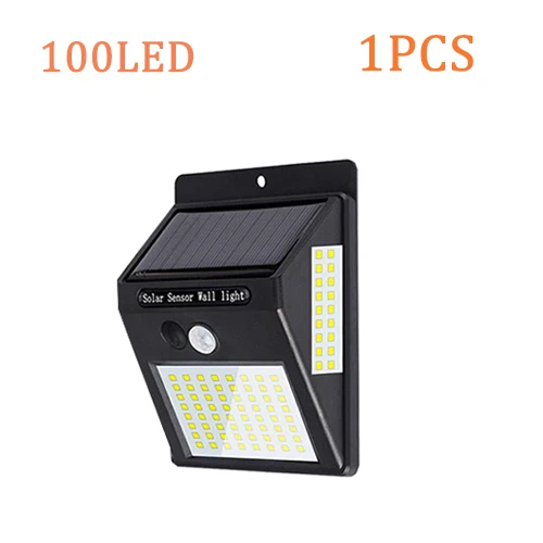 1pcs Новейший 100 светодиодный светильник на солнечной батарее для сада, открытый водонепроницаемый PIR инфракрасный датчик движения, настенный светильник с дистанционным управлением - Испускаемый цвет: 1pcs