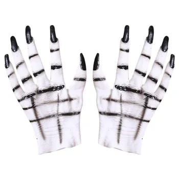 

White Ghost Claws Gloves with Black Nails for Halloween Costume Party Women Cosplay XHC88