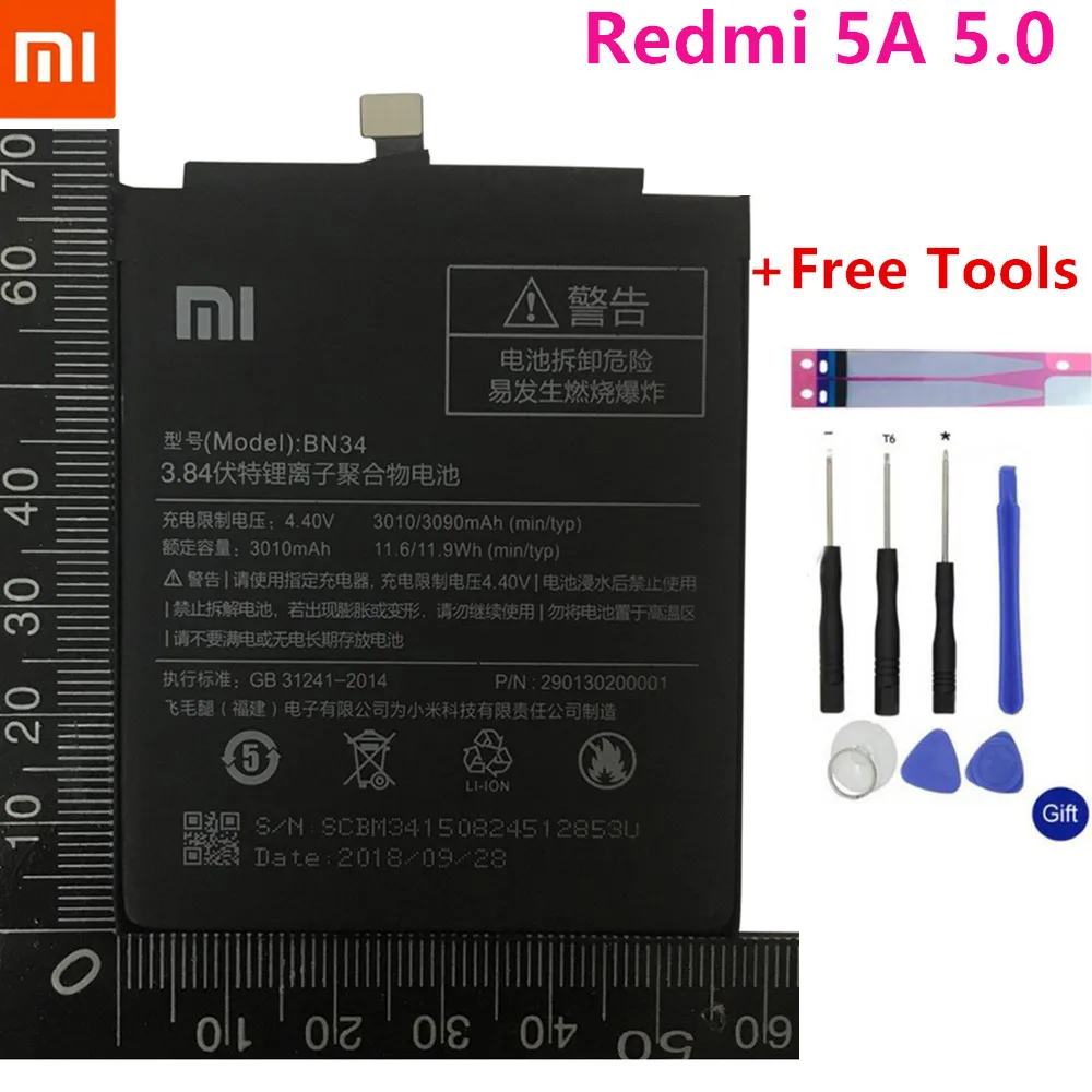 Аккумулятор для телефона Xiao mi BN34 для Xiao mi Red mi 5A 5,", сменный аккумулятор 2910 мАч, аккумуляторы для телефонов высокой емкости+ Инструменты