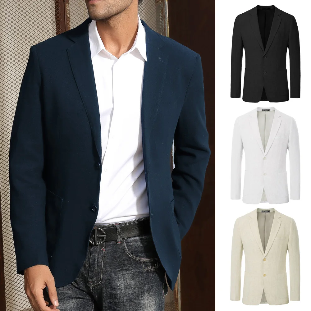 PJ Men's Two-Button Blazer Coat With Pockets Breathable Notch Lapel Stylish Men's Suit Top  With Open Left Chest Pocket