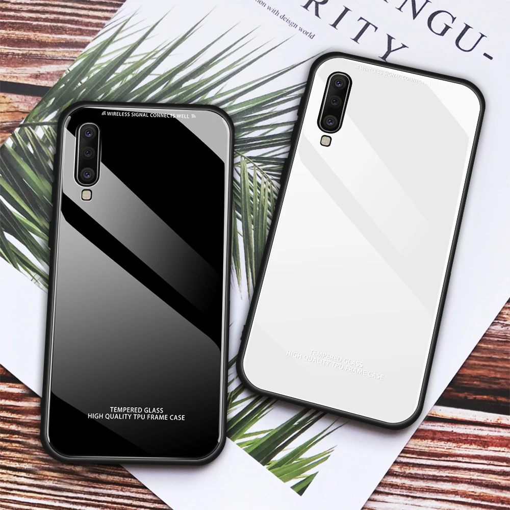 

Luxury Phone Case For Samsung Galaxy A7 A9 2018 A70 A60 A50 A40 A30 A20 A10 Soft TPU Frame Tempered Glass Cover