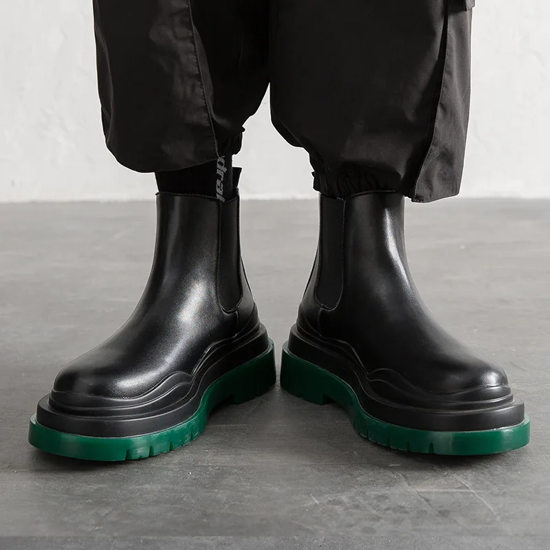 Stile Britannico Mens Casual Punk Hip Hop Dress Platform Stivali Scarpe In Pelle Naturale Trend Designer Chelsea Boot Caviglia Botas Zapato