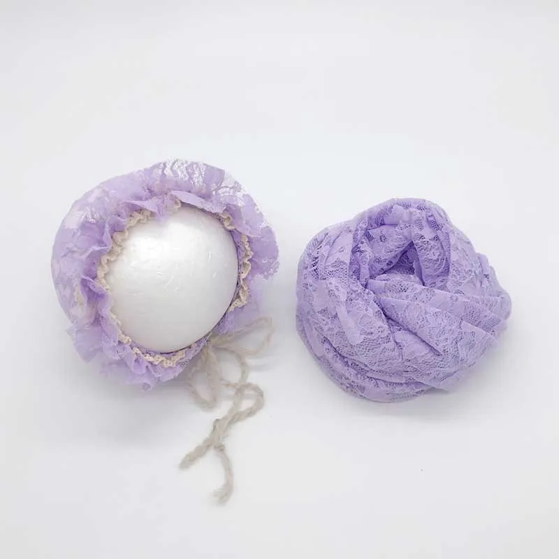 purple 2 шт./компл. Детские Подставки для фотографий стрейч Одеяло Обёрточная бумага s и шапка(комплект), Одежда для новорожденных, ткань и аксессуары с кружевной фотография Пеленальное Одеяло Обёрточная бумага Одеяло - Цвет: purple