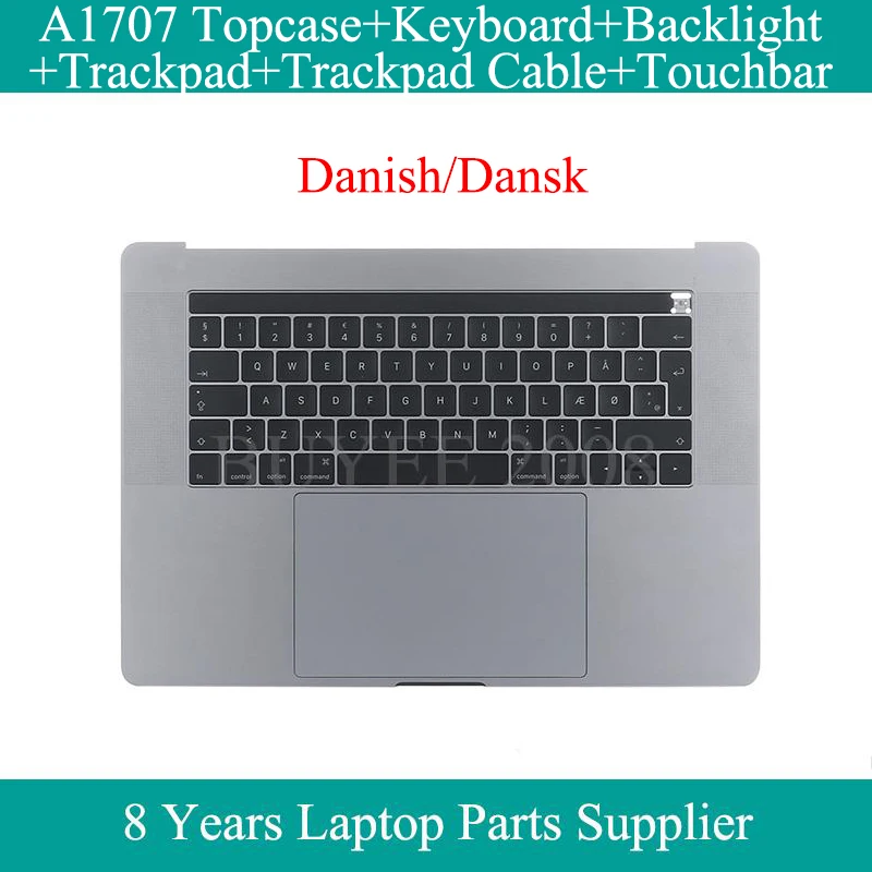 Originale Per Macbook Pro Uk A1707 Tastiera Danese Retroilluminazione Topcase Touchbar Trackpad Trackpad Cable 2016 2017 Space Grey Silver