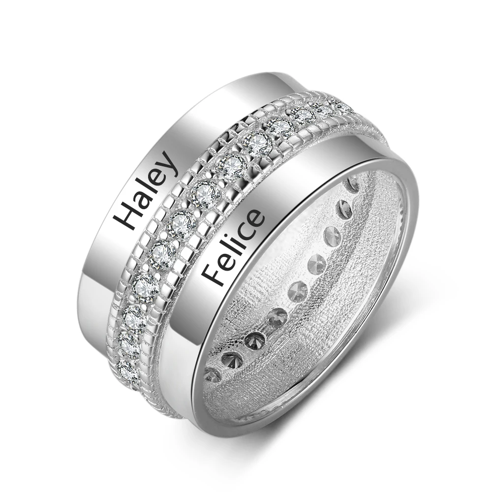 With Engraving На заказ обручальные кольца для женщин Серебряные Bling CZ камень с 2 Выгравированными именами персонализированный подарок - Цвет основного камня: With Engraving